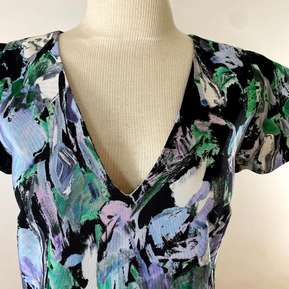 Milly Chloe Dress Painted Floral Sheath V Neck - Picture 3 of 11